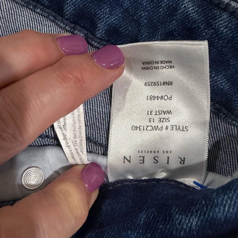 NWOT Risen Wide Leg Tummy Control Jeans with Navy Bow Accents Size 13 - Picture 4 of 5